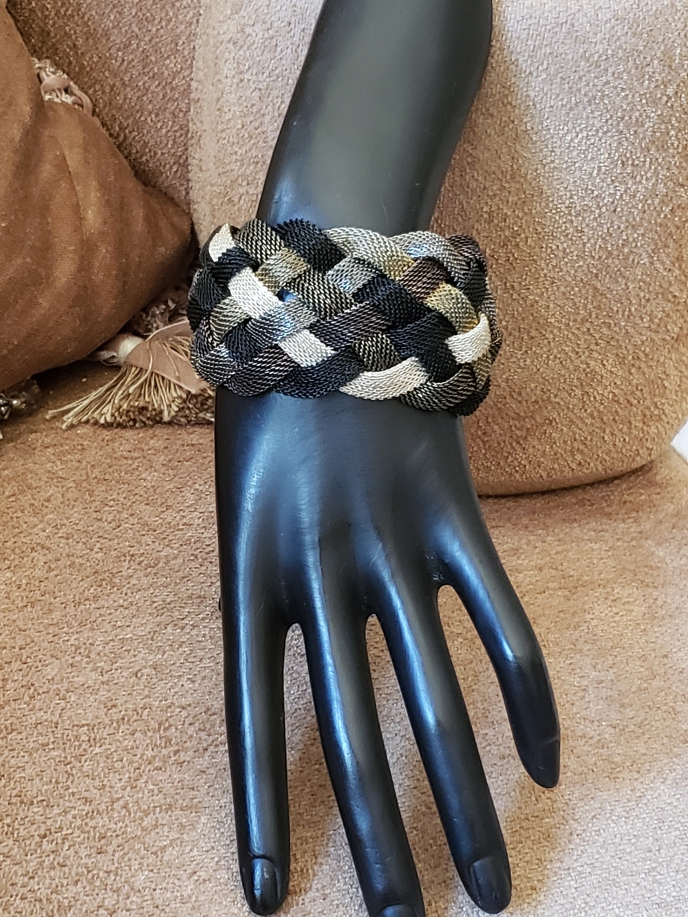 Multicolored  Braided Metal Mesh Statement Bracelet
